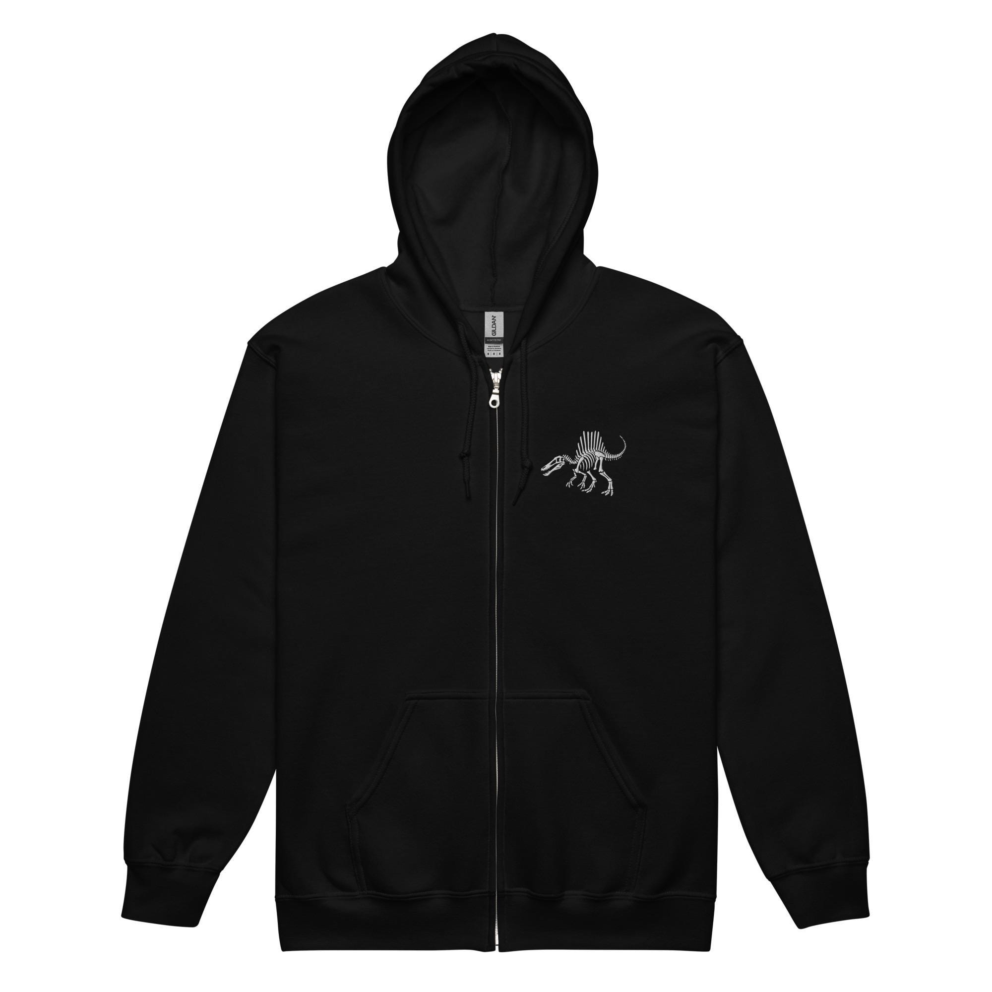 Spinosaurus Fossil Zip Hoodie – Embroidered Dinosaur Hoodie, Cozy 