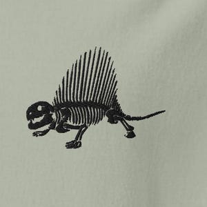 Embroidered Dimetrodon T-Shirt – Black Skeleton on Light Shirt | Minimal Fossil Shirt | Unisex Paleontology Gift