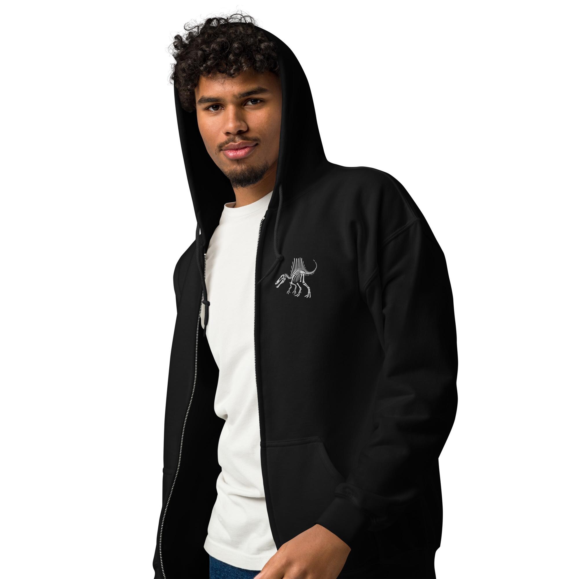 Spinosaurus Fossil Zip Hoodie – Embroidered Dinosaur Hoodie, Cozy 