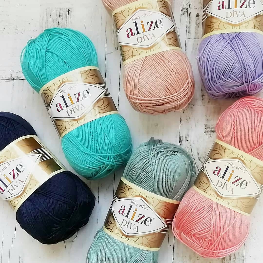 Alize Diva Yarn, Knitting Yarn, Crochet Yarn, Soft Yarn, Acrylic Yarn,  Summer Yarn, Microfiber Yarn, Lace Yarn, Bikini Pattern 