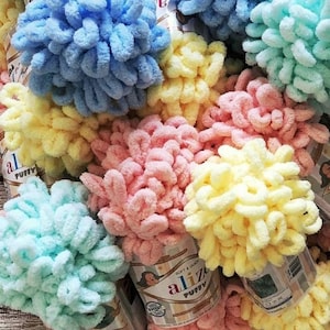 Alize puffy,Baby yarn Blanket yarn, Velvet yarn, No hook , No neddle,Puffy Yarn, Bulky yarn