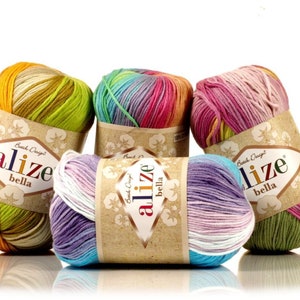 Hilo de algodón batik Alize Bella, hilo multicolor para tejer a crochet
