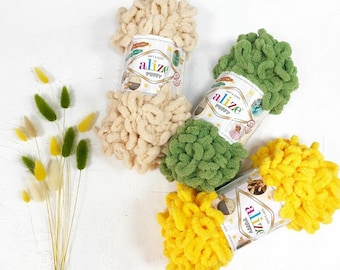 Alize Puffy Velvet Yarn, No Hook No Needle, Micropolyester Chenille