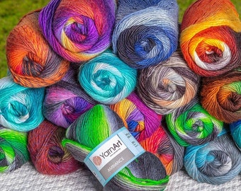 YarnArt Ambiance Knitting Yarn, Gradient Yarn, Wool Yarn, Multicolor Yarn, Acrylic Yarn,Shawl Yarn, Soft Yarn, 20% Wool, 3.52 Oz, 273.40 Yds