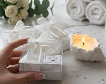 Personalized Seashell Candle Favors, Beach Wedding, Bridal Shower Gift