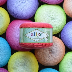 Alize BELLA OMBRE BATIK Yarn 250 gr 100 % Cotton Yarn Gradient yarn knitting yarn, Crochet vegan yarn Soft Summer Yarn