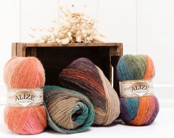 Alize Angora Gold Batik, Wool Yarn, Acrylic Yarn, Knitting Yarn, Crochet Yarn, Multicolour Yarn, Angora Yarn Mohair Yarn
