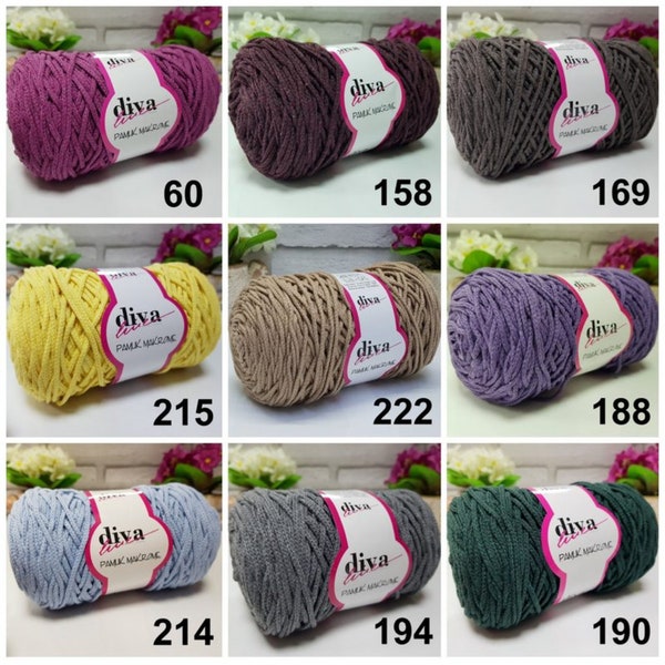 250 gr. 3mm Diva Cotton Macrame Yarn, coton recyclé, fil de macramé, cordon 100% coton