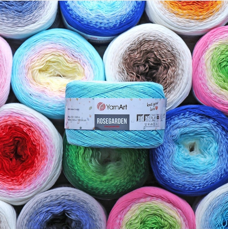 YarnArt Rosegarden %100 Cotton 250g , Rainbow Yarn Cotton Lace Soft Yarn Gradient Yarn Crochet Knitting image 1