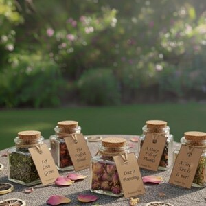Personalized Tea Favors, Glass Jar, Wedding & Shower Brewing Gifts