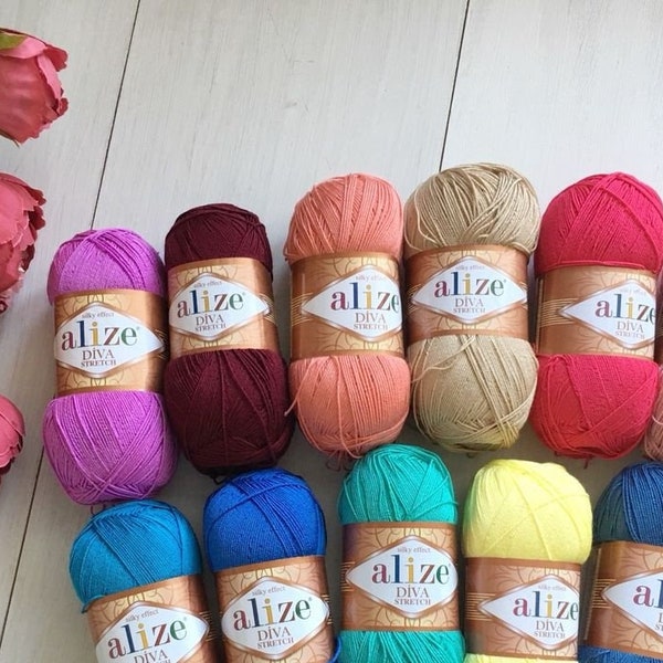 Alize Diva Stretch Bikini Yarn, Bikini Elastic yarn, Swimsuit Yarn, Lingerie Yarn, Clothes, Beach, Natural, Best Quality