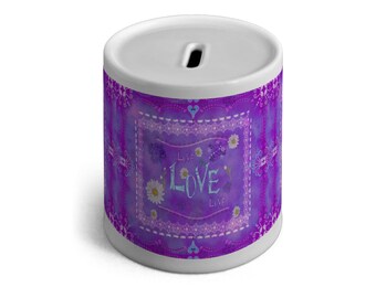 Ceramic Robot Money Box Purple Handpainted and Retro Design Ceramic Robot Money Box Purple Handpainted and Retro Design