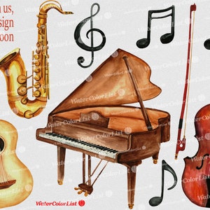 Musical instrument Key|Note|Violin|Guitar|Piano|Saxophone|Watercolor image|Hand painting|Picture|Clip art|Download transparent PNG file