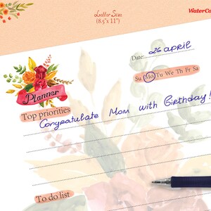 Planner|Printable To Do List|Things to Do|Watercolor image|flowers|Plants|Colorful picture|illustration|hand painting clip art|download PDF