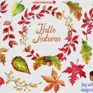 Leaves|Acorn|Oak|Maple|Red|Green|Yellow|border|Autumn|Watercolor image|colorful picture|hand painting|clip art|download transparent PNG file