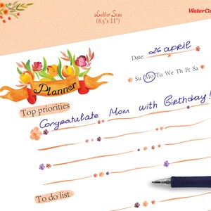 Planner|Printable To Do List|Things to Do|Watercolor image|flowers|Plants|Colorful picture|illustration|hand painting clip art|download PDF