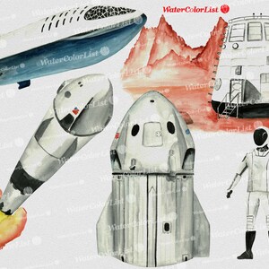 Combinaison spatiale Vaisseau spatialMD Fusée Compartiment de vie Préparez-vous pour le lancement, Watercolor image-hand painting’clip art-download transparent PNG fichier
