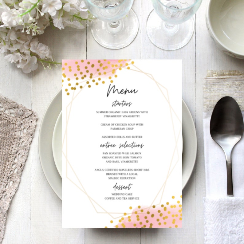 Erröten Rosa Hochzeit Menü Vorlage rosa Blumen Hochzeit | Etsy