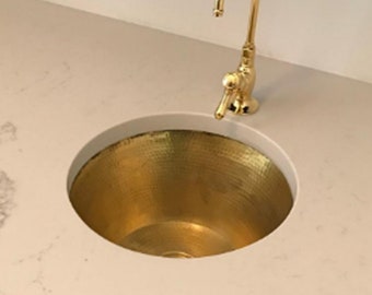 12" x 12" Custom Made Smooth Or Hammered Under Mount Brass Sink - Brass Bar Sink