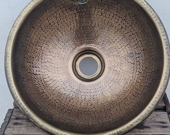 Custom Made Bathroom Sink - Brass Vessel Sink - Handcrafted Sink - Drop In Round Bronze Finish Sink - Hammered Mid Century Bathroom Sink