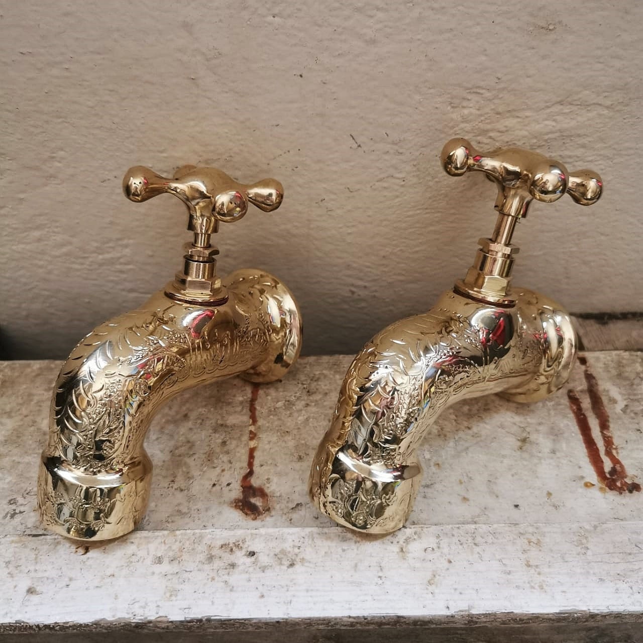 Customizable 2 Brass Sink Taps Wall Mounted - Unlacquered Home Improvement Gift Farmhouse Antique Ha