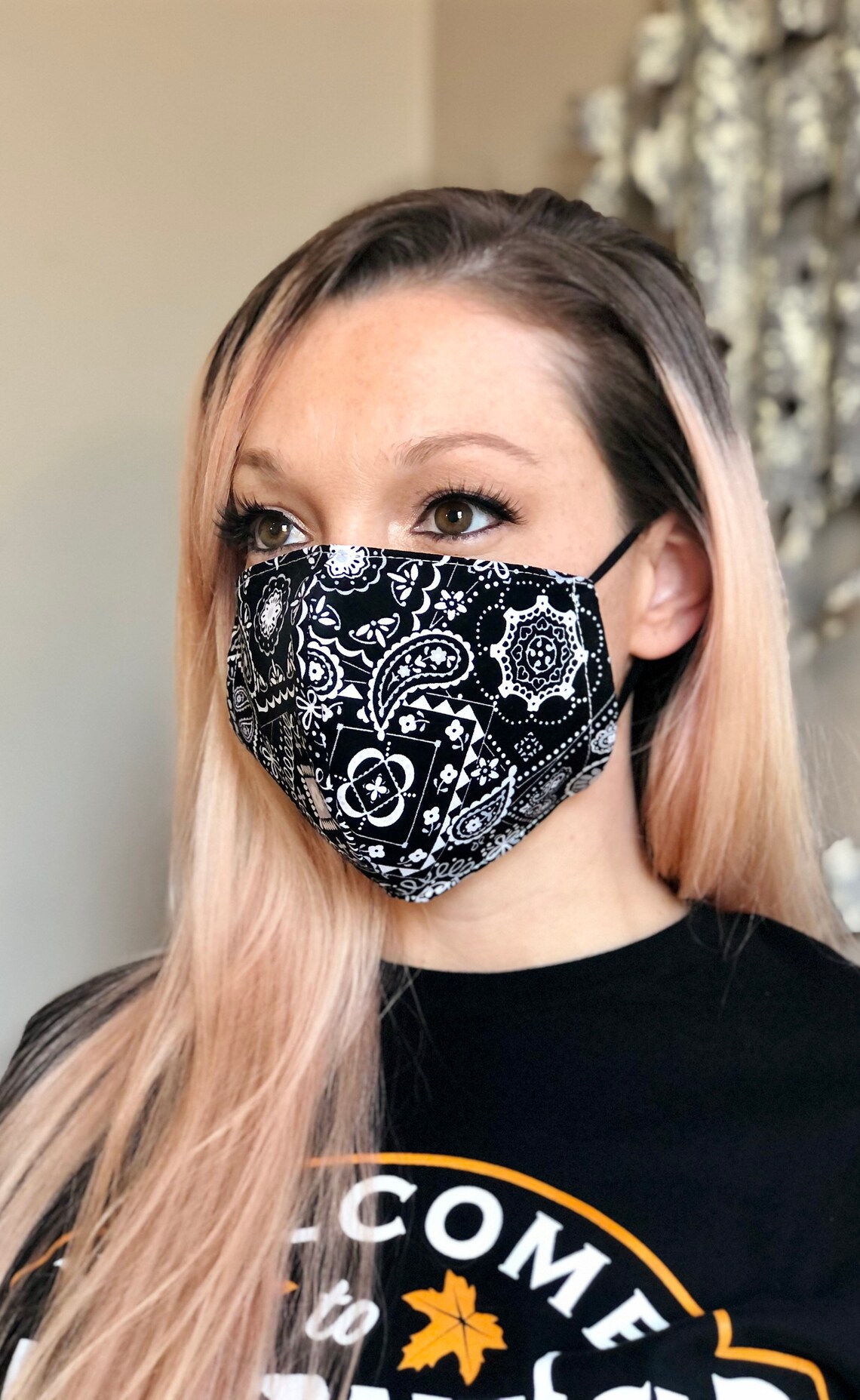 Black Bandana 100 Cotton Face Mask 2Layer Breathable Cloth Etsy