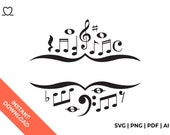 Music Notes Monogram / Vector Split Name Frame SVG + PNG / Musical Silhouette for Choir, Band, Teacher, etc. / Instant Digital Download
