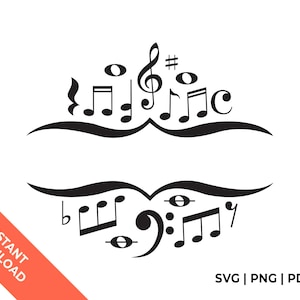 Musik Noten Monogramm / Vektor Split Name Rahmen SVG + PNG / Musikalische Silhouette für Chor, Band, Lehrer, etc. / Sofortiger digitaler Download