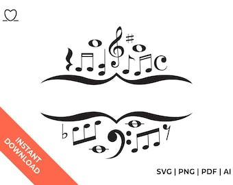 Music Notes Monogram / Vector Split Name Frame SVG + PNG / Musical Silhouette for Choir, Band, Teacher, etc. / Instant Digital Download