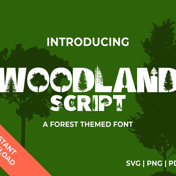 Wald Alphabet SVG + PNG / Baum Silhouette Buchstaben zur Verwendung als geschnittene Dateien für Cricut, Wandtattoo, Dekoration, etc. / Sofortiger digitaler Download
