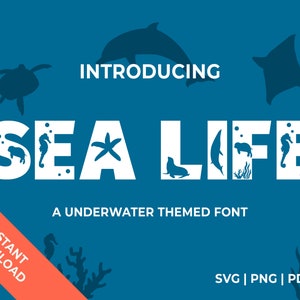Under The Sea SVG + PNG / Marine Ocean Animals Alphabet / Numbers & Letters Stencil voor Cricut, Decor, Card, etc. / Instant Digitale Download
