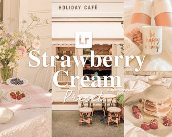 Strawberry Cream Ethereal Aesthetic Korean Blogger Mobile Desktop Lightroom Presets | Rose Golden Soft DNG Neutral Selfie Filter Influencers