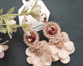 Fancy unique handmade earrings with glass crystals and flower material