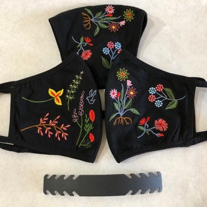 3 pieces Large Embroidered Black Face Mask Unisex Cotton Washable w/free strap - free return