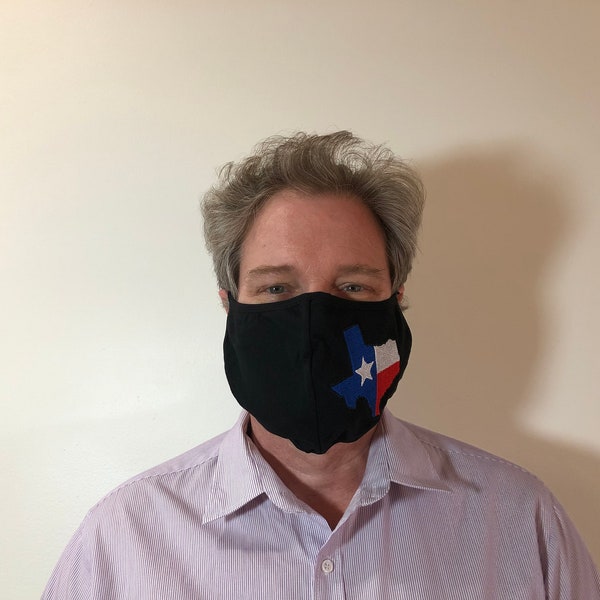 3 pieces Extra Large Texas Flag Embroidered Black Face Mask Unisex Cotton Reusable & Washable w/free strap - free return