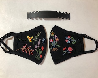 2 stuks Medium Spring Geborduurd Zwart Gezichtsmasker Unisex Katoen Wasbaar met gratis band - gratis retour