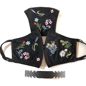 3 piezas Medium Fall Bordado Máscara cara negra Unisex algodón poliéster mezcla lavable w / correa libre - retorno libre