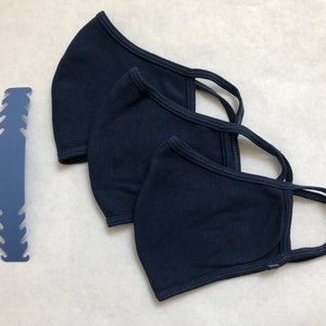 3 pieces Navy Blue Medium Face Mask  100% Cotton Reusable and Washable w/free strap - free return