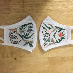 2 piezas grandes snowfall bordado blanco máscara de cara unisex algodón poliéster mezcla lavable con correa libre - retorno libre
