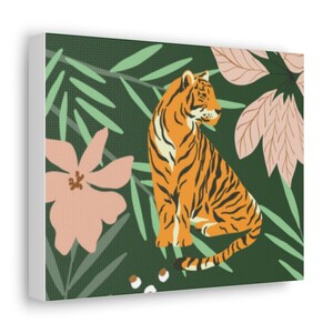 Jungle Tiger Print on Wood Canvas, Bohemian Tiger Canvas, Home Office Decor, Dorm Room Decor, Bohemian Decor, Wall Art