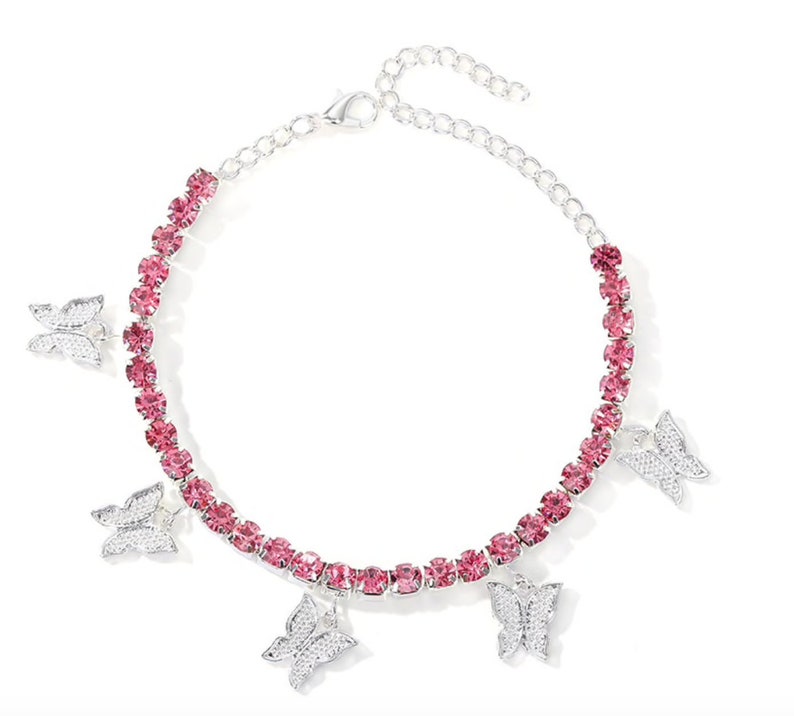 Tennis Chain Butterfly Anklet with CZ Stones Foot Jewelry Etsy