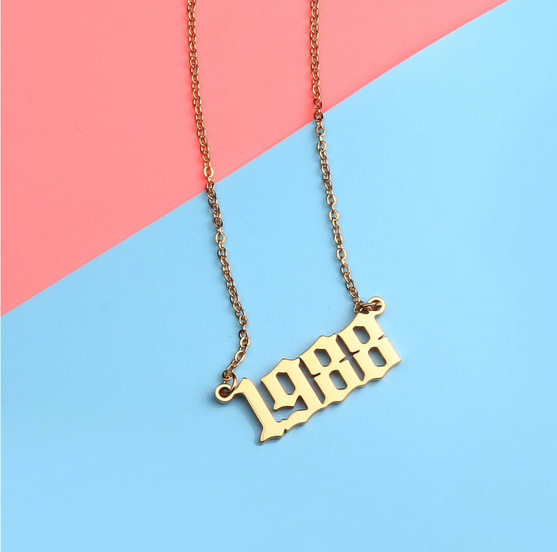 Personalized Necklace Old English Font Year For Women Bijoux Etsy