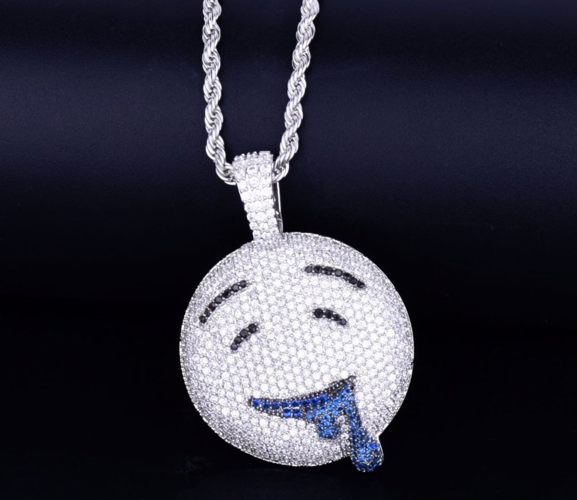 Iced Out Drool Emoji Necklace 18K Gold Plated CZ Emoji Etsy
