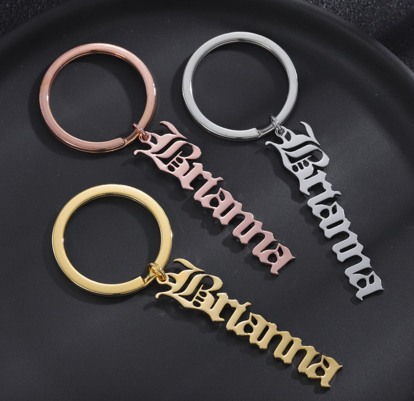 Custom Old English Keychain Personalized Name Keychain Jewelry Etsy