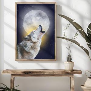 Wolf and Moon Wall Art Print, Wolf Digital Download Wolf and Moon Witchy Wall Art Cool Wall Art for Bedroom Poster Wolf and Moon Picture JPG