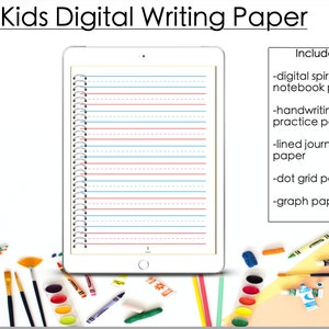 Cuaderno digital para niños: documentos escolares digitales, práctica de escritura a mano, papel de diario rayado, papel cuadriculado de puntos, papel preescolar, papel cuadriculado