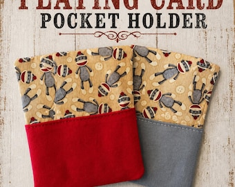 One Samba, Knee and Foot.  2 Pocket Holder Holds at least 15 cards on each side, 100% cotton, Sock Monkey