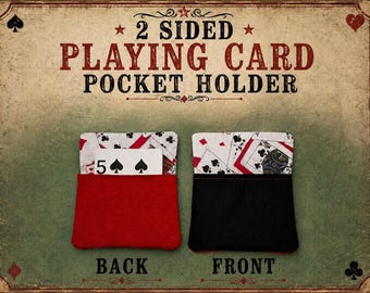 One Handmade Cotton Playing Card Holder, 2-Pocket Organizer for Games