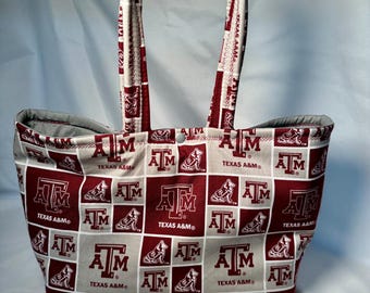 Texas A&M , Padded Tote, Purse, Gift Bag, Hand Sewn, Cotton Fabric