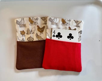 One Chicken,  Playing Card Holder: 2-Pocket Samba, hand, knee and foot, cotton Fabric